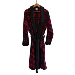 Robert Stock Red Black Plaid Fleece Robe Tie Belt OSFM